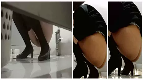 高跟后黑丝长腿空姐，偷拍女厕里的美丽风景线，正脸...